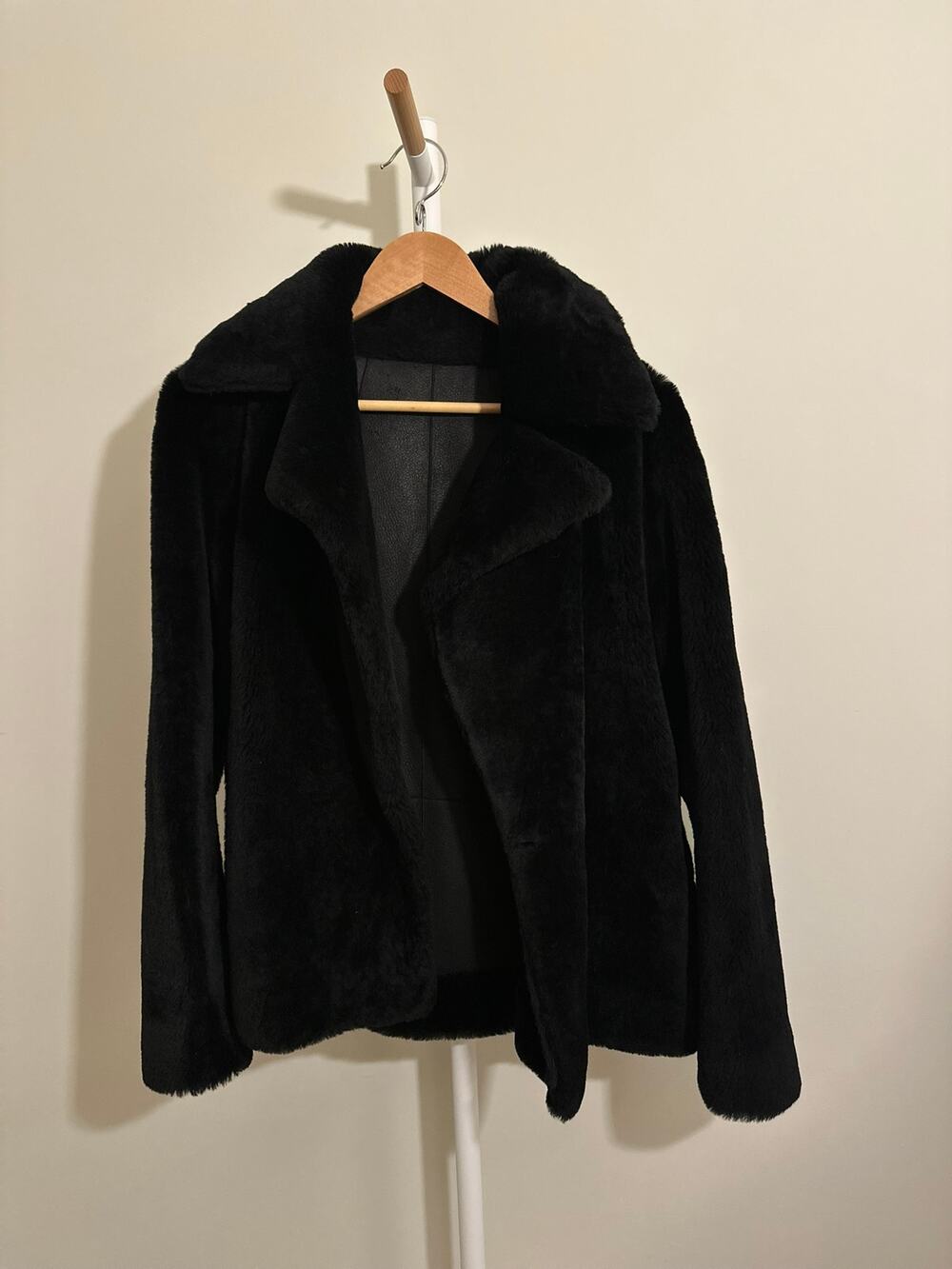 Theory Reversible Shearling Jacket — Black, Size P